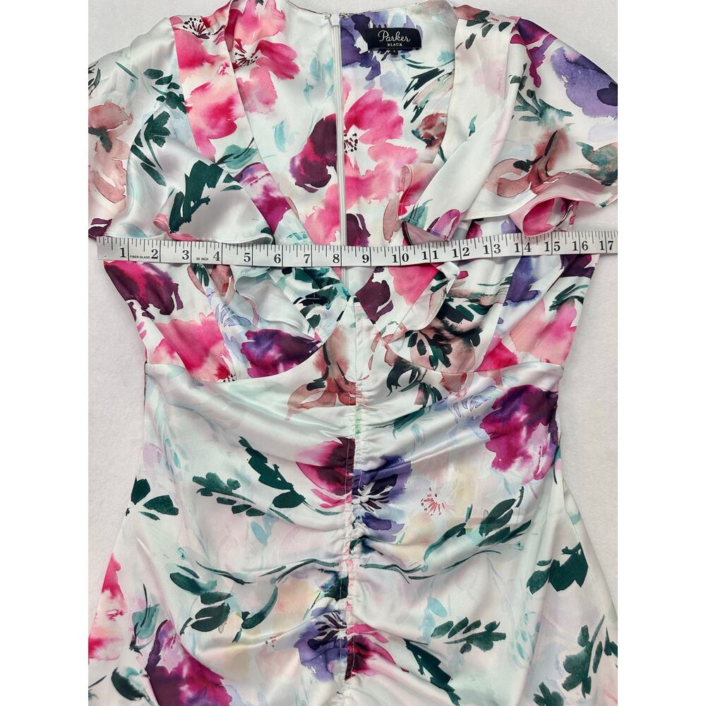 Parker Black Charlotte Watercolor Floral Satin High Low Midi Dress Size 4 - Picture 13 of 14